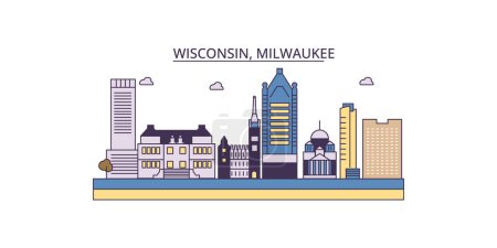 Ilustración de Estados Unidos, Milwaukee City lugares de interés turístico, vector ciudad turismo ilustración - Imagen libre de derechos