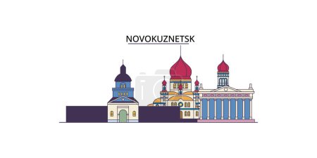 Illustration for Russia, Novokuznetsk travel landmarks, vector city tourism illustration - Royalty Free Image