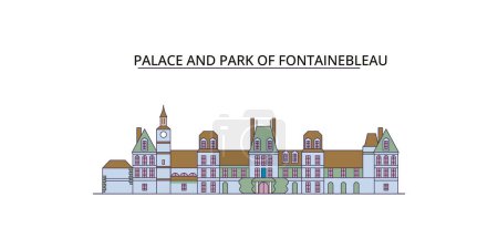 Téléchargez les illustrations : France, Monuments touristiques de Fontainebleau, vecteur tourisme urbain illustration - en licence libre de droit