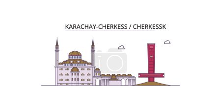 Illustration for Russia, Cherkessk travel landmarks, vector city tourism illustration - Royalty Free Image