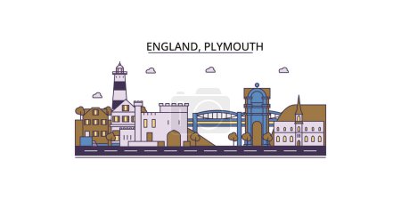 Ilustración de Reino Unido, Plymouth lugares de interés turístico, vector ciudad turismo ilustración - Imagen libre de derechos