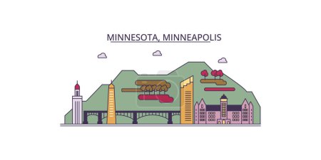 Illustration for United States, Minneapolis travel landmarks, vector city tourism illustration - Royalty Free Image
