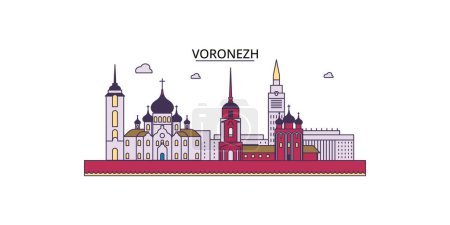 Illustration for Russia, Voronezh travel landmarks, vector city tourism illustration - Royalty Free Image