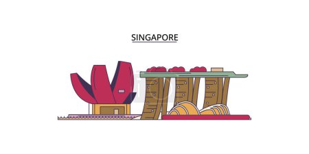 Illustration for Singapore travel landmarks, vector city tourism illustration - Royalty Free Image