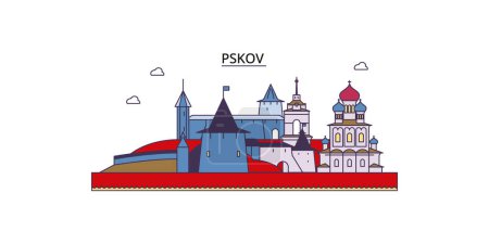 Ilustración de Rusia, Pskov lugares de interés turístico, vector ciudad turismo ilustración - Imagen libre de derechos