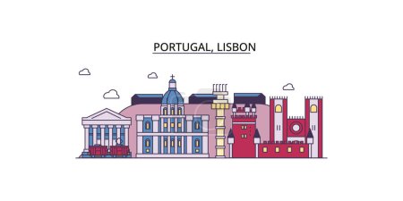 Ilustración de Portugal, Lugares de interés de Lisboa, vector ciudad turismo ilustración - Imagen libre de derechos