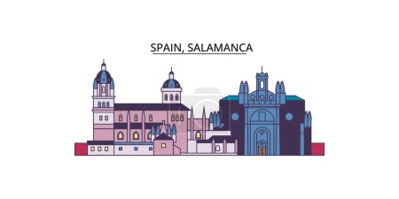 Illustration for Spain, Salamanca travel landmarks, vector city tourism illustration - Royalty Free Image