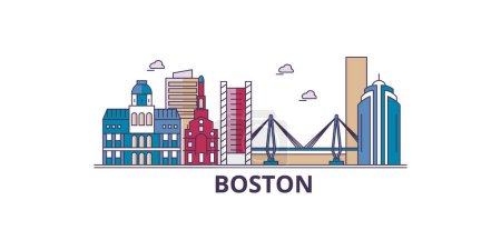 Illustration for United States, Boston travel landmarks, vector city tourism illustration - Royalty Free Image