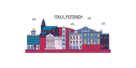 Téléchargez les illustrations : Italie, Potenza points de repère de voyage, vecteur ville tourisme illustration - en licence libre de droit