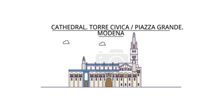 Illustration for Italy, Modena travel landmarks, vector city tourism illustration - Royalty Free Image