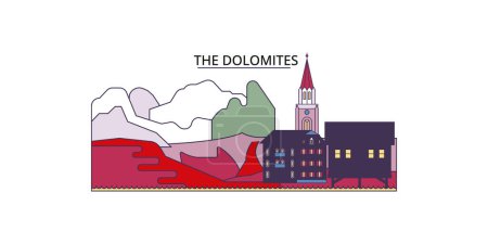 Illustration for Italy, The Dolomites travel landmarks, vector city tourism illustration - Royalty Free Image