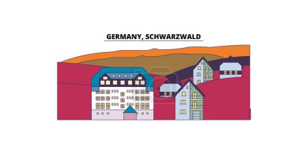 Illustration for Germany, Schwarzwald travel landmarks, vector city tourism illustration - Royalty Free Image