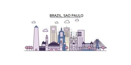 Brésil, points de repère de voyage de Sao Paulo, illustration de tourisme urbain vectoriel