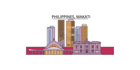 Téléchargez les illustrations : Philippines, Makati points de repère de voyage, vecteur ville tourisme illustration - en licence libre de droit
