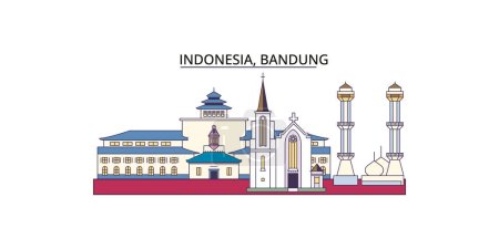 Ilustración de Indonesia, Bandung monumentos de viaje, vector ciudad turismo ilustración - Imagen libre de derechos