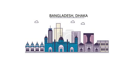 Téléchargez les illustrations : Bangladesh, points de repère de voyage de Dacca, illustration de tourisme urbain vectoriel - en licence libre de droit