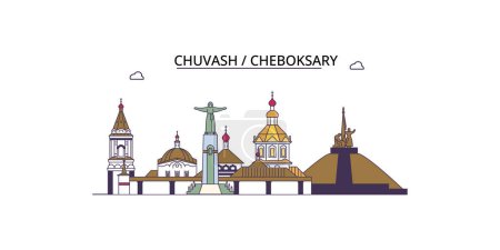Ilustración de Rusia, Cheboksary lugares de interés turístico, vector ciudad turismo ilustración - Imagen libre de derechos