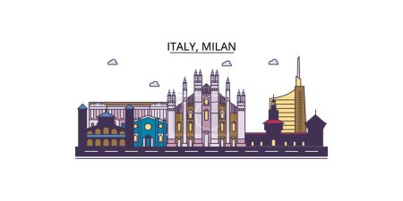 Téléchargez les illustrations : Italie, Milan points de repère de voyage, vecteur ville tourisme illustration - en licence libre de droit