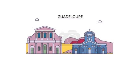 Téléchargez les illustrations : Guadeloupe points de repère de voyage, vecteur du tourisme urbain illustration - en licence libre de droit