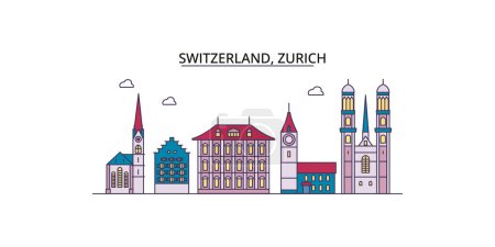 Illustration for Switzerland, Zurich travel landmarks, vector city tourism illustration - Royalty Free Image