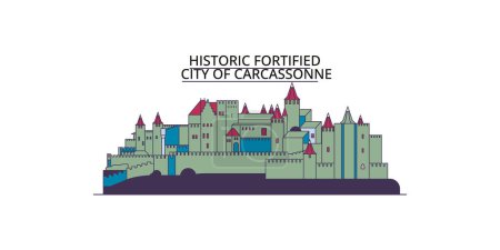 Illustration for France, Carcassonne City travel landmarks, vector city tourism illustration - Royalty Free Image