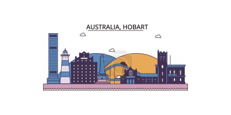 Téléchargez les illustrations : Australie, points de repère de voyage Hobart, illustration de tourisme de ville vectoriel - en licence libre de droit