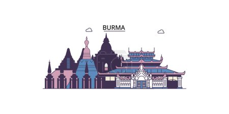 Ilustración de Birmania lugares de interés turístico, vector ciudad turismo ilustración - Imagen libre de derechos