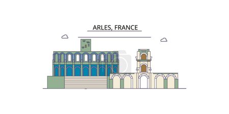 Illustration for France, Arles travel landmarks, vector city tourism illustration - Royalty Free Image
