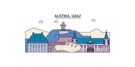 Téléchargez les illustrations : Autriche, points de repère de voyage de Graz, illustration de tourisme urbain vectoriel - en licence libre de droit