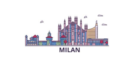 Ilustración de Italia, Milán Lugares de interés turístico, vector ciudad turismo ilustración - Imagen libre de derechos