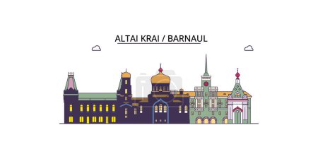 Illustration for Russia, Barnaul travel landmarks, vector city tourism illustration - Royalty Free Image
