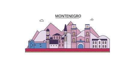 Ilustración de Montenegro lugares de interés turístico, vector ciudad turismo ilustración - Imagen libre de derechos