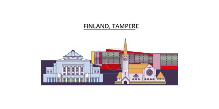 Illustration for Finland, Tampere travel landmarks, vector city tourism illustration - Royalty Free Image