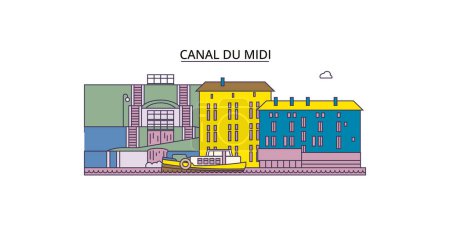 Illustration for France, Canal Du Midi travel landmarks, vector city tourism illustration - Royalty Free Image