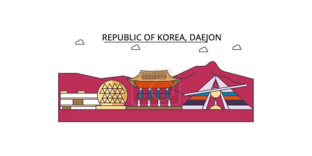 Téléchargez les illustrations : Corée du Sud, points de repère de voyage de Daejon, illustration de tourisme urbain vectoriel - en licence libre de droit