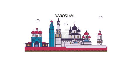 Illustration for Russia, Yaroslavl travel landmarks, vector city tourism illustration - Royalty Free Image