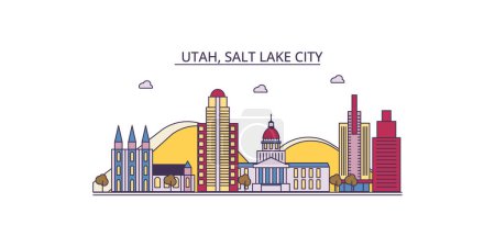 Téléchargez les illustrations : États-Unis, sites touristiques de Salt Lake City, illustration de tourisme urbain vectoriel - en licence libre de droit