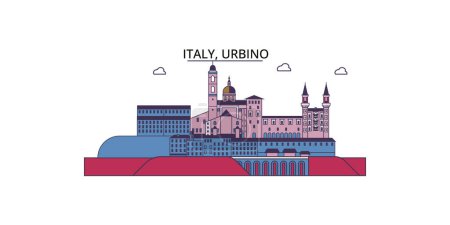 Illustration for Italy, Urbino travel landmarks, vector city tourism illustration - Royalty Free Image