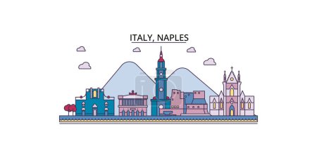 Illustration for Italy, Naples travel landmarks, vector city tourism illustration - Royalty Free Image