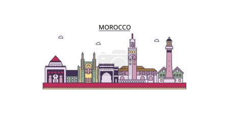 Illustration for Morocco travel landmarks, vector city tourism illustration - Royalty Free Image