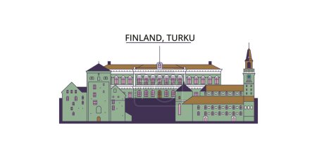 Illustration for Finland, Turku travel landmarks, vector city tourism illustration - Royalty Free Image