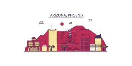 Ilustración de Estados Unidos, Phoenix monumentos de viaje, vector ciudad turismo ilustración - Imagen libre de derechos