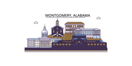 Téléchargez les illustrations : États-Unis, points de repère de voyage de Montgomery, illustration de tourisme urbain vectoriel - en licence libre de droit