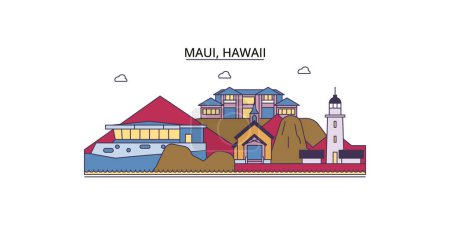 Illustration for United States, Maui travel landmarks, vector city tourism illustration - Royalty Free Image