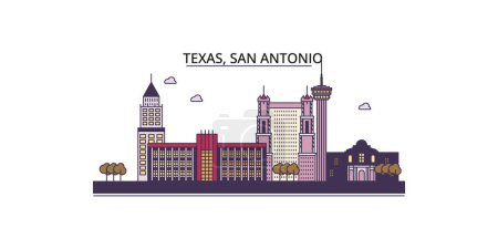 Illustration for United States, San Antonio travel landmarks, vector city tourism illustration - Royalty Free Image