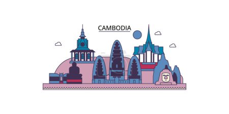Téléchargez les illustrations : Cambodge points de repère de voyage, illustration de tourisme urbain vecteur - en licence libre de droit