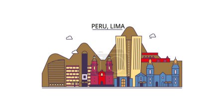 Illustration for Peru, Lima travel landmarks, vector city tourism illustration - Royalty Free Image