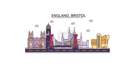 Téléchargez les illustrations : Royaume-Uni, Bristol voyages repères, vecteur ville tourisme illustration - en licence libre de droit