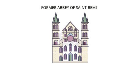 Ilustración de Francia, Antigua Abadía de Saint Remi Lugares de interés turístico, vector ciudad turismo ilustración - Imagen libre de derechos