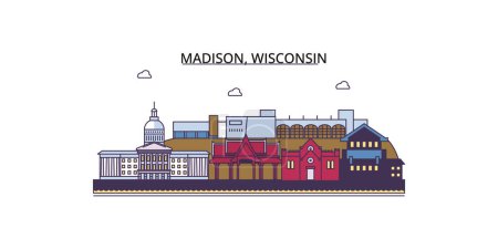 Illustration for United States, Madison travel landmarks, vector city tourism illustration - Royalty Free Image